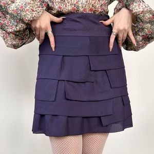 Mid 00s Designer Naf Naf of Paris Purple Silk Block Skirt